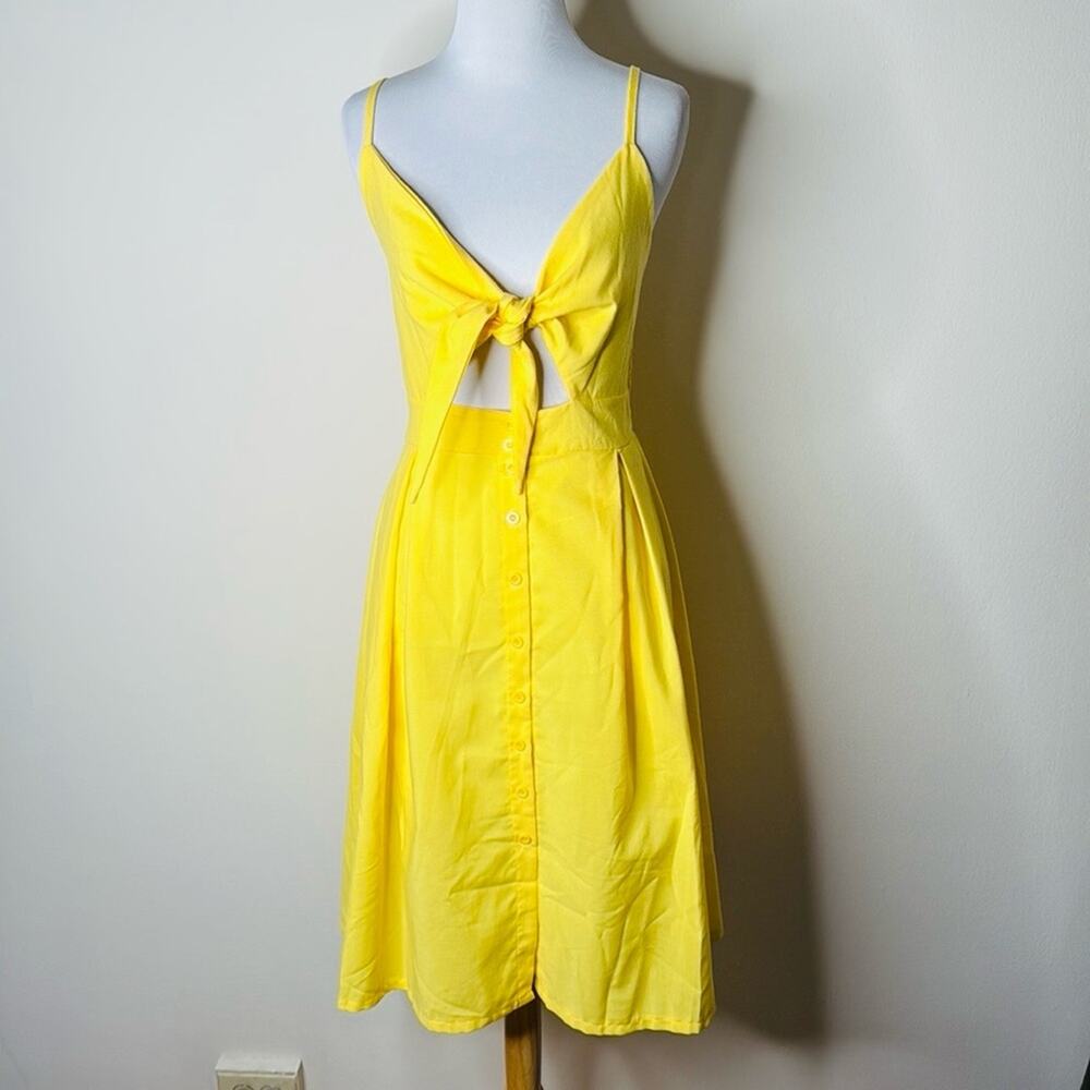 Yellow Tie Front Rockabilly Button-Down Dress